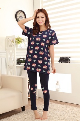 【2014春夏新款糖果色睡衣 愛心卡通短袖睡衣套裝女睡衣 日系家居服】價格,廠家,圖片,家居服、睡衣、浴袍,汕頭市潮陽區銅盂艾妮服裝廠-